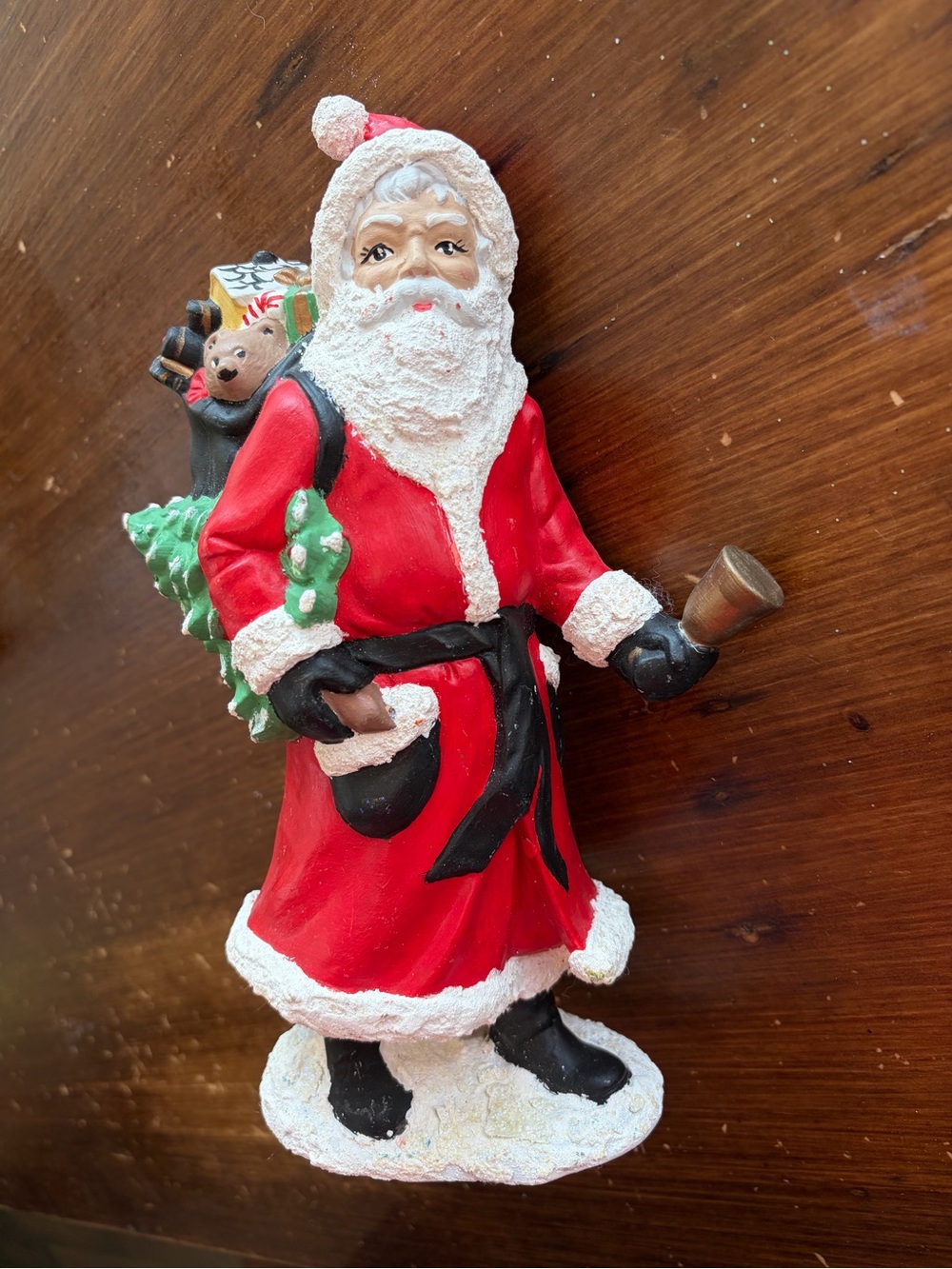Vintage Santa Claus Figurine 10” Toy Sack Tree & Bell Mold #723 Christmas Decor